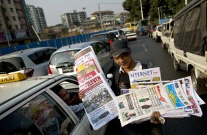 Newspaper are sold on the streets of Burma.