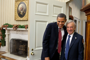 President Barack Obama greets Elie Wiesel in the Oval Office, Dec. 5, 2011. (Official White House Photo by Pete Souza)

This official White House photograph is being made available only for publication by news organizations and/or for personal use printing by the subject(s) of the photograph. The photograph may not be manipulated in any way and may not be used in commercial or political materials, advertisements, emails, products, promotions that in any way suggests approval or endorsement of the President, the First Family, or the White House.Ê